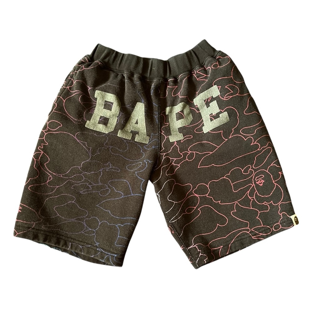 BAPE Kids by A Bathing Ape multicolor abstract-print logo cotton sweat shorts